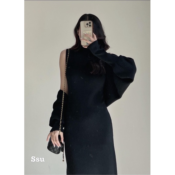 Set váy len và áo khoác len body