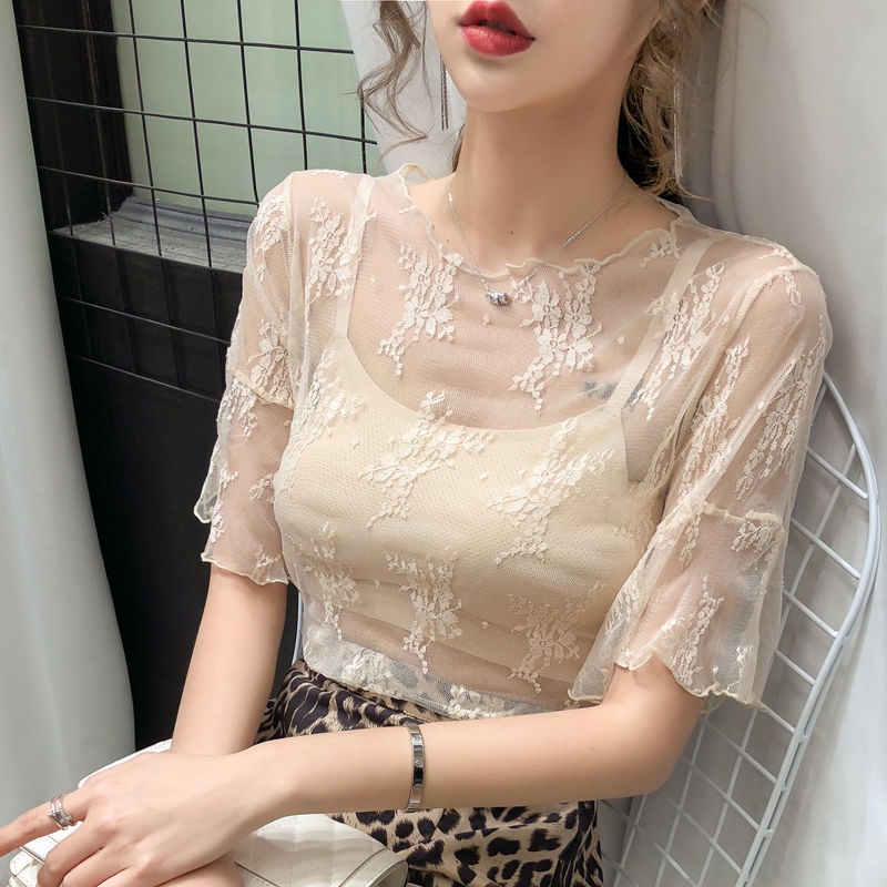 Áo Lưới tulle Mỏng Tay Ngắn Trong Suốt Quyến Rũ Thời Trang Cho Nữ