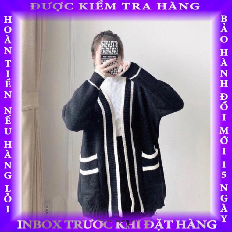 ÁO CARDIGAN, ÁO KHOÁC Nữ Form Rộng Viền Túi Đen Trắng thitrang