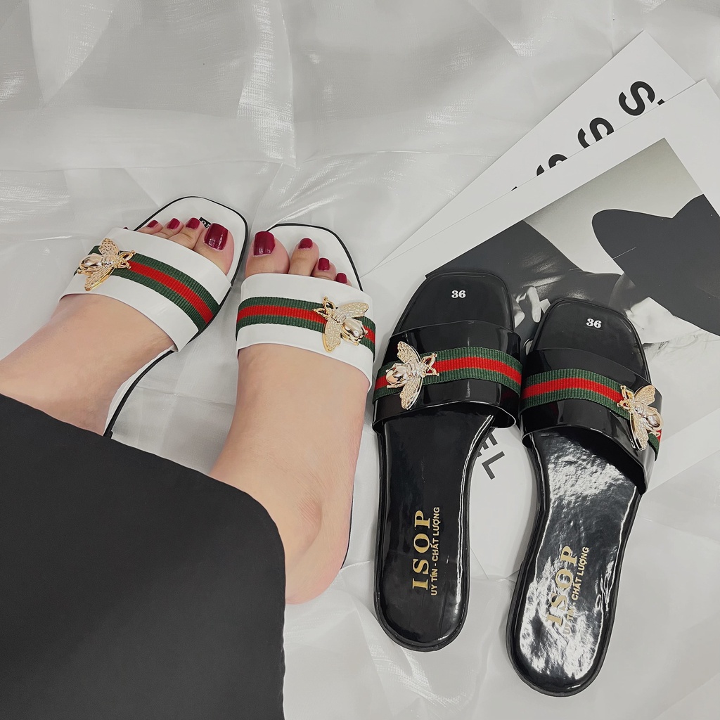 Dép lê Nữ quai Ngang Guci Ong Hàng đẹp, đủ size Ảnh thật Y hình Shop miqu.buotique