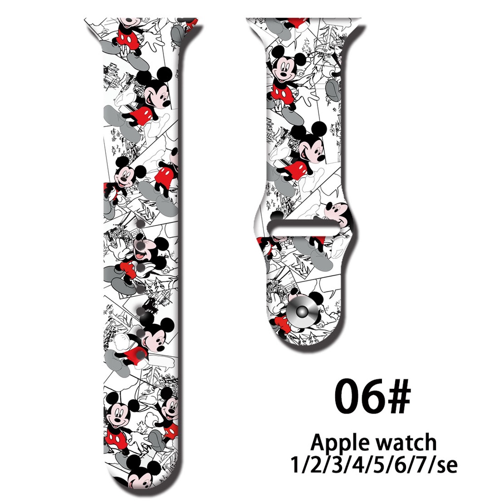 Dây Silicone HọA TiếT ChuộT Mickey Dễ Thương Cho ĐồNg Hồ Apple 40mm 38mm 42mm 44 Mm 1 / 2 / 3 / 4 / 5 / 6 / 7 Se