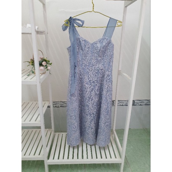 Đầm ren xanh nơ vai Elise new tag - size S