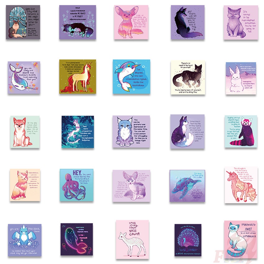 Bộ 100 / 100 Món Đồ Chơi Chất Lượng Cao ❉ Q Animal. Miếng Dán Trang Trí Thiết Kế Ngộ Nghĩnh ❉ Sticker Dán Tường Chống Thấm Nước Họa Tiết Doodle Hợp Thời Trang