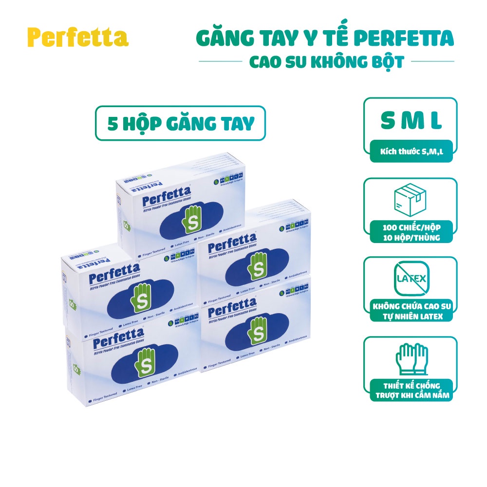 [Thùng 1000 cái] Găng Tay Cao Su Y Tế Không Bột Perfetta (100 cái/hộp)