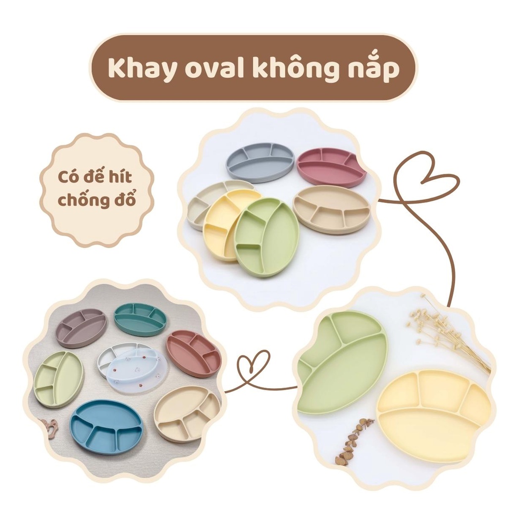 Khay ăn dặm chính hãng Mily 4 ngăn hình oval chất liệu silicone chống đổ.