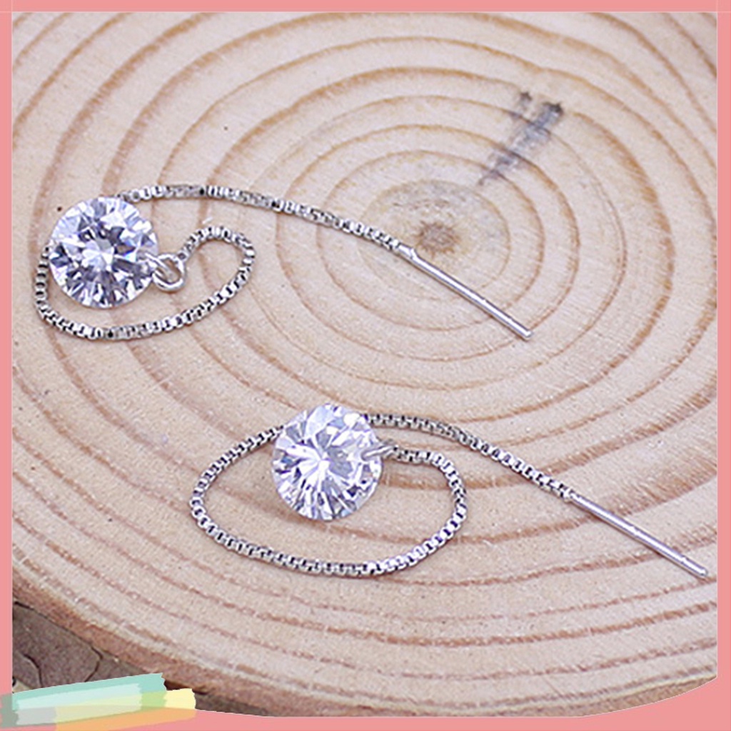 Đôi khuyên tai dài mạ bạc phối hình cầu đính Zirconia thời trang cho nữ