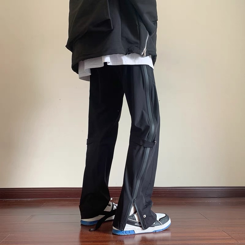 Quần gió ống suông nam nữ zipper vải dù có khuy bấm streetwear Quixotic