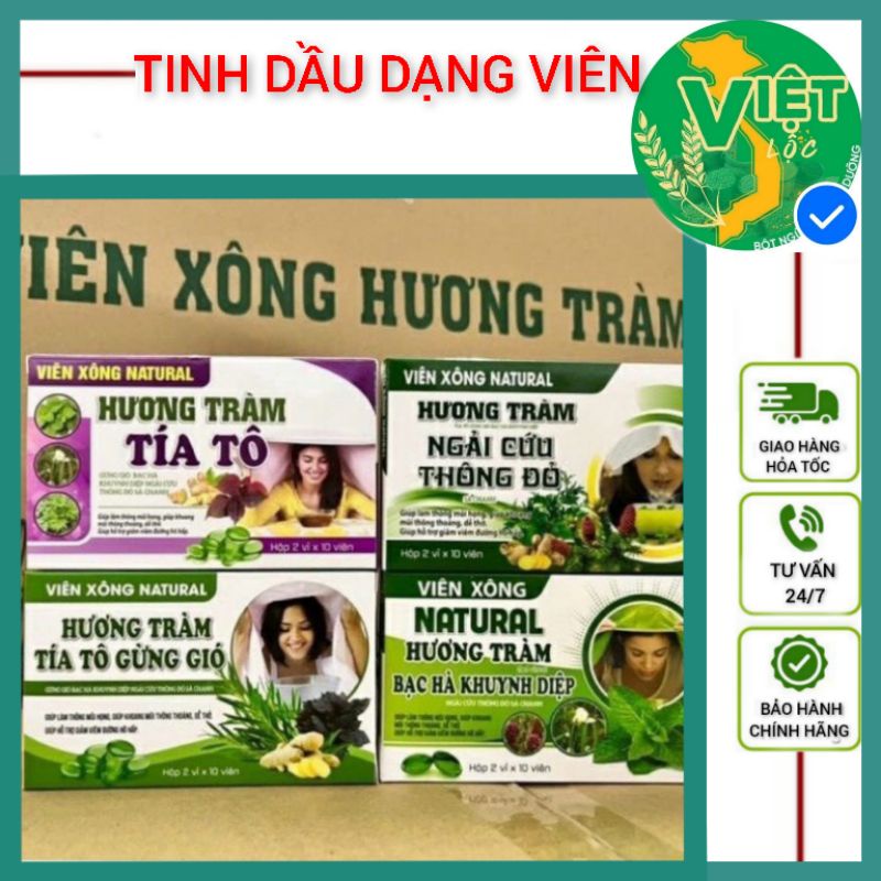 viên xông hương tràm, sả chanh, tía tô, thông đỏ, sản phẩm thiên nhiên hiệu quả trong điều trị covid, hộp 20 viên