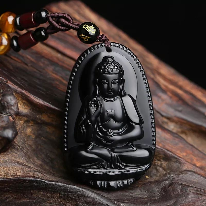 Vòng Cổ Phật Thích Ca Obsidian Đen Huyền Bí Dây Đeo May Mắn Phật Giáo Tây Tạng Linh Phù Dây Đeo Phong Thủy