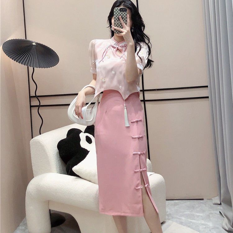 Bộ Áo Khoác + Chân Váy Cài Khóa Kiểu Trung Hoa Cổ Điển 12.66 Cho Nữ