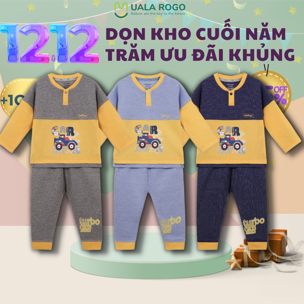 Bộ quần áo thu đông Ualarogo cho bé 6 tháng - 5 tuổi vải cotton cúc cổ bo ống thu đông giữ ấm 3937