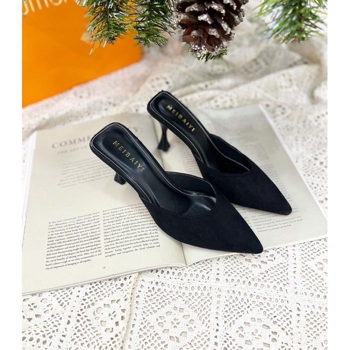 Dép sục da trơn cao gót siêu xinh gót nhọn 7 phân