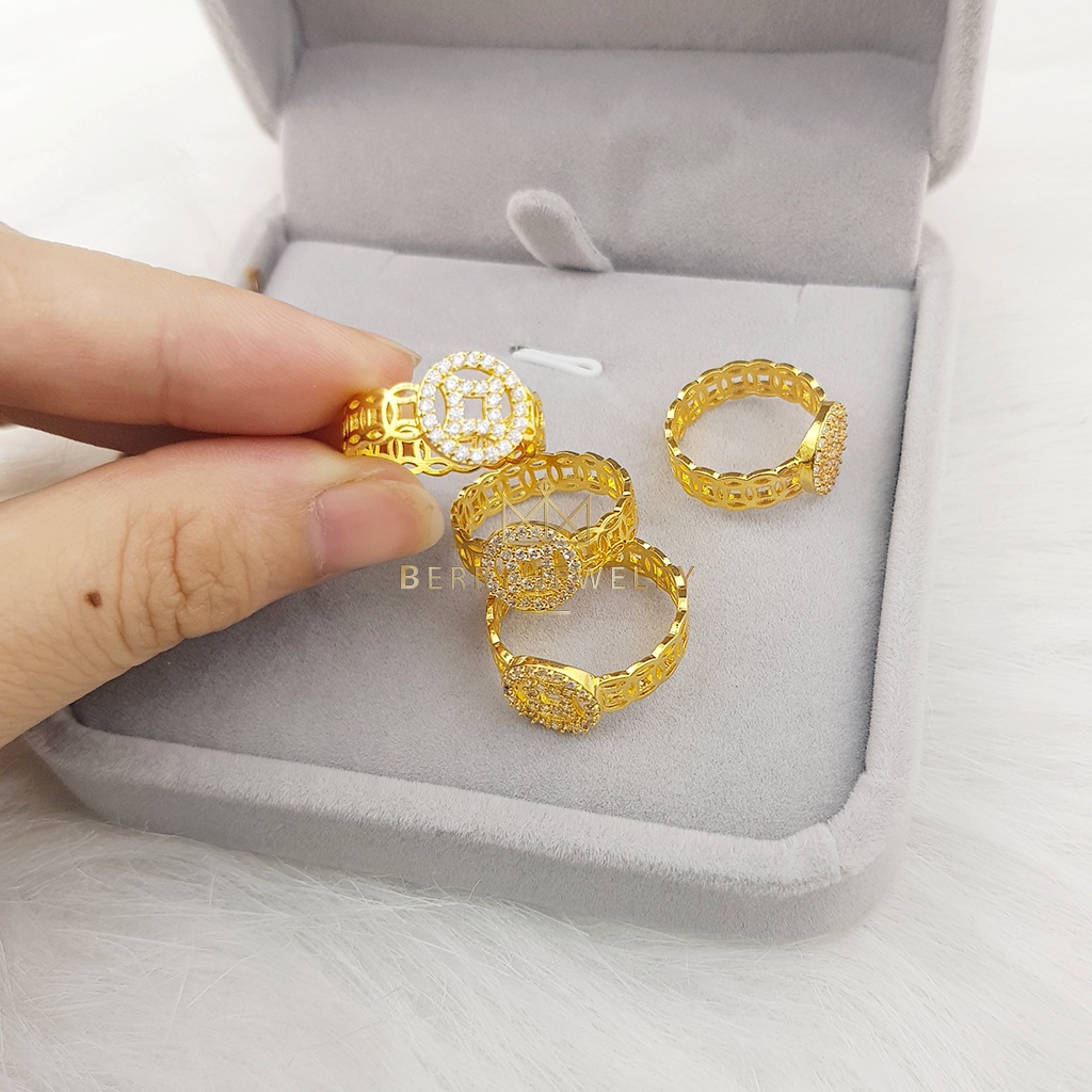 Nhẫn Nữ Mặt Kim Tiên Đính Đá, Nhẫn Đồng Hào May Mắn Thiết Kế Thanh Lịch, Basic B30