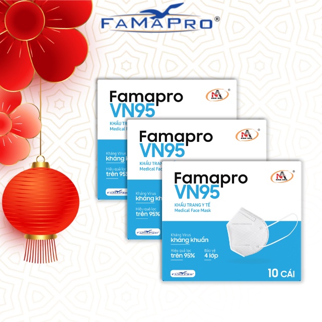 [COMBO 3 HỘP ]Khẩu trang y tế kháng khuẩn 4 lớp Famapro VN95 hộp 10 cái