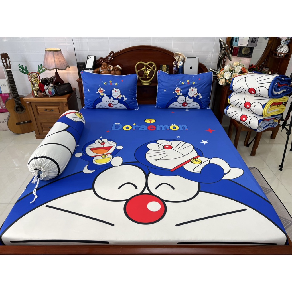 Bộ drap thun Ý lạnh 5D mẫu Doremon xanh siêu mát