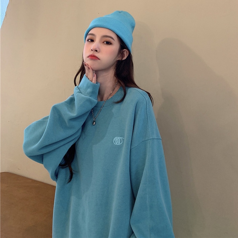 SUXI Áo Sweater Mỏng Màu Trơn Thêu Họa Tiết Xinh Xắn Dễ Phối Đồ