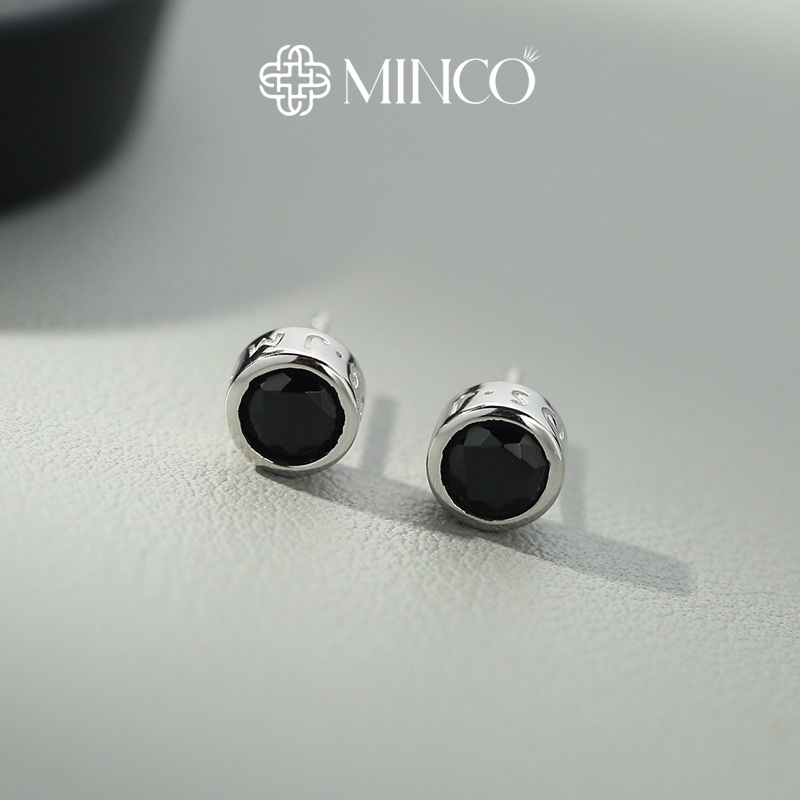 Khuyên tai Nam Minco Accessories Bông tai nam hình tròn đá màu đen trắng cực chất cho nam nữ BT246