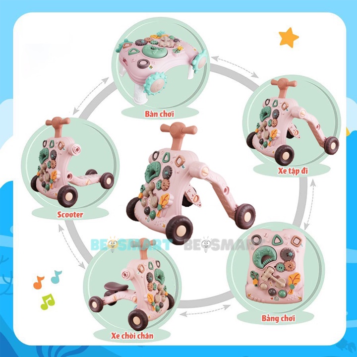 Xe tập đi đa năng 6in1 chính hãng, xe đẩy cho bé có khóa bánh và tăng độ cao theo sở thích
