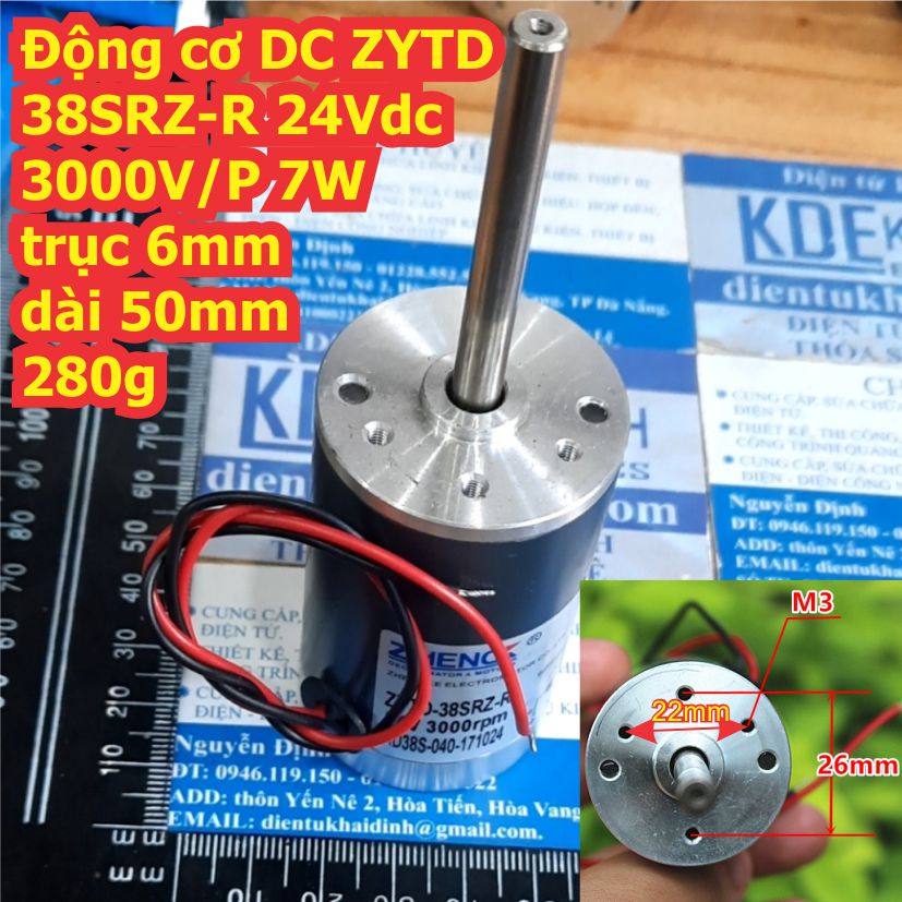 Động cơ DC ZYTD 38SRZ-R 24Vdc 3000V/P 7W trục 6mm dài 50mm 280g chất lượng cao kde8535