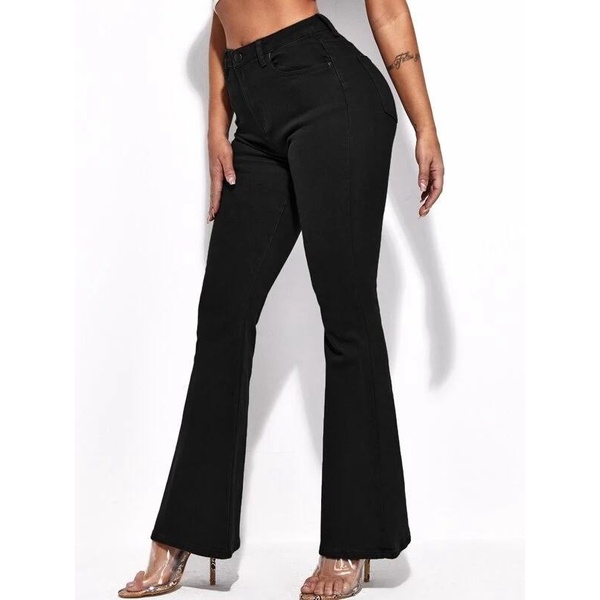 [Bigsize] Quần jean dài nữ màu đen ống bass mẫu trơn hàng co giãn mạnh từ 60-85kg