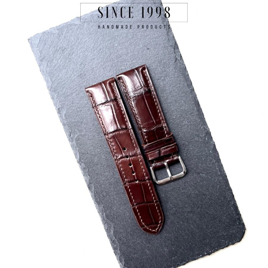Dây Đồng Hồ Da Cá Sấu Nam 20mm 22mm, Da Thật, Handmade, Chống Nước, Chính Hãng, Màu Nâu, Bảo Hành 12 Tháng