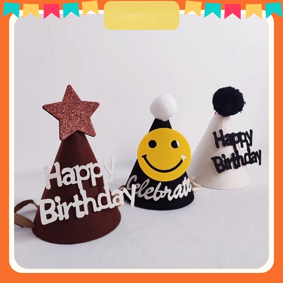 Mũ Sinh Nhật diy Bằng Vải Nỉ Không Dệt Trang Trí Tiệc Sinh Nhật Bé Một Năm Tuổi HB