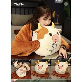 Bộ chăn Bò Sữa ủ tay 3 in 1 siêu mềm mịn kèm chăn đắp và ủ tay