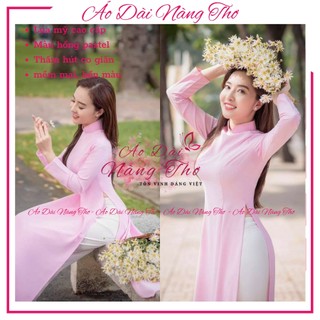 Áo dài nữ truyền thống màu hồng trơn pastel may sẵn lụa mỹ cao cấp - Áo dài Nàng Thơ