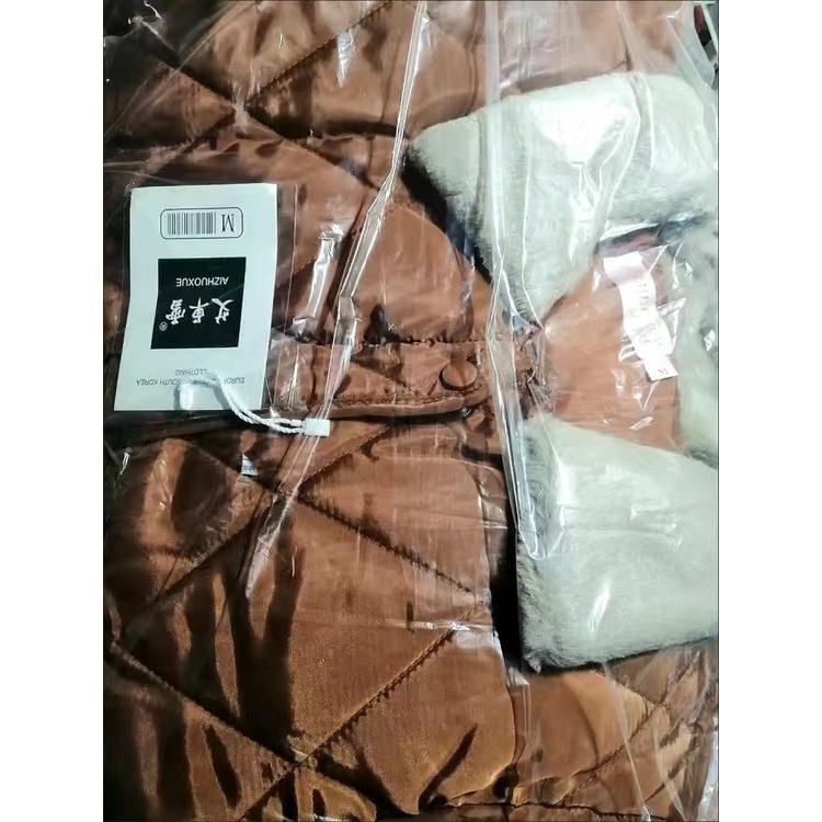 [Spot] Áo Khoác Đệm Dày Ấm Áp Dày Giữ Ấm Cổ Lông Ghép Hình Viên Kim Cương Đơn Giản Thời Trang Hàn Quốc Cho Nữ