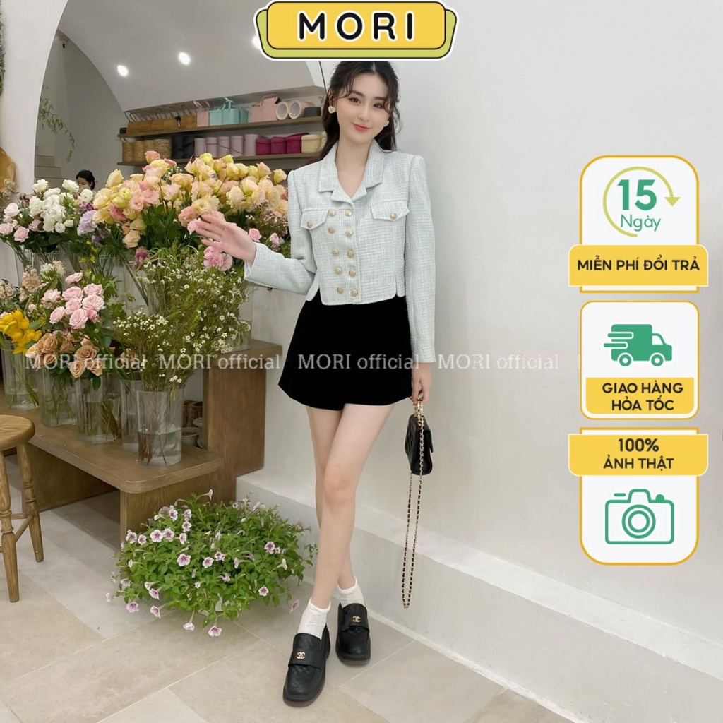 Áo khoác dạ tweed nữ thu đông tiểu thư Hàn Quốc mềm mịn cổ vest 2 lớp cúc ngọc thời trang thiết kế MORICLOTHING A797