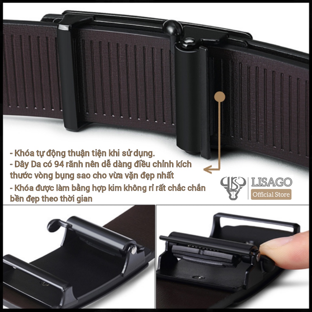 Thắt Lưng Nam Dây lưng da LISAGO BUFFALO Cao cấp, Dây nịt nam phong cách Hàn Quốc khóa tự động, LINH SAN FAS LB09.