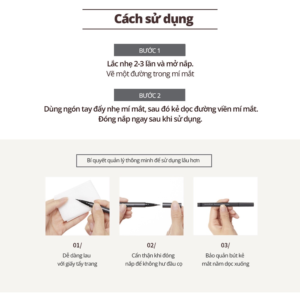 Bút Dạ Kẻ Mắt Nước Lâu Trôi, Bền Màu, Chống Thấm Nước Innisfree Hàn Quốc Powerproof Brush Liner 0.6gr