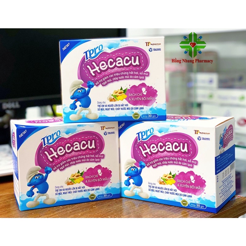Hecacu siro hỗ trợ giảm triệu chứng hắt hơi, sổ mũi, ngạt mũi, chảy nước mũi do cảm lạnh. Hộp 30 gói