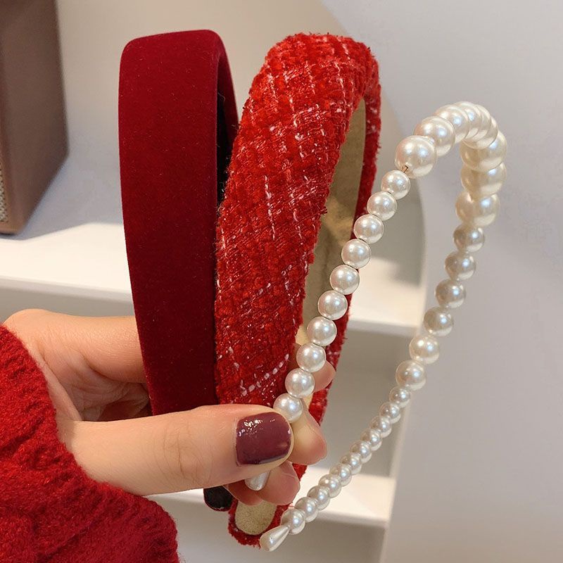 Set 3 Băng Đô Cài Tóc Đỏ Đô Nhung Dạ Tweed Nhiều Kiểu,  Bờm Tóc Mấn Ngày Tết Xinh Xắn
