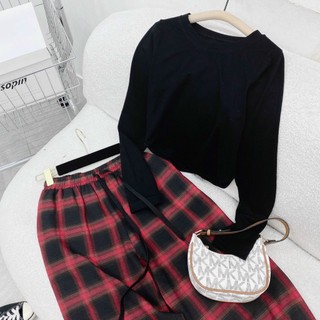 SET PULL ĐEN LAI BÀU KÈM QUẦN CARO ĐỎ