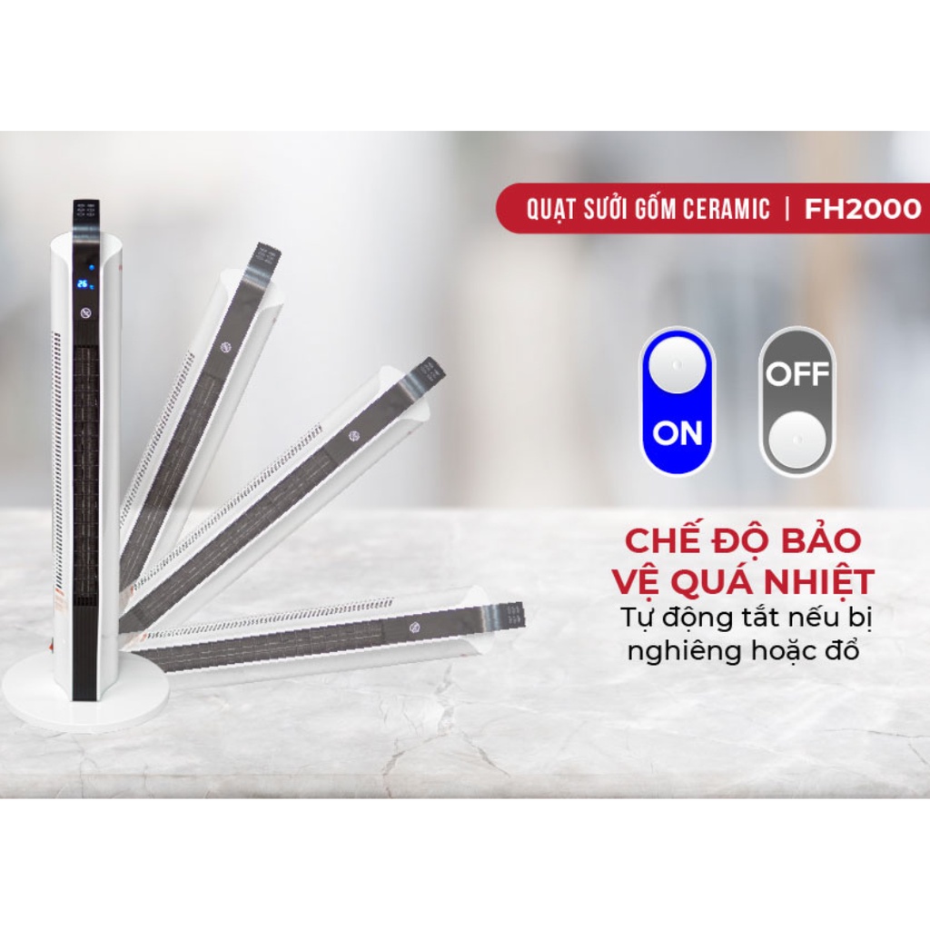 Máy Sưởi Gốm Ceramic, Quạt Sưởi Ấm Để Sàn FujiHome FH2000M công nghệ Nhật không khô da, có điều khiển từ xa