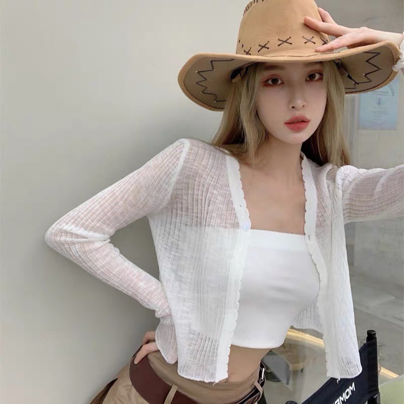 Áo cardigan, áo khoác mỏng một khuy tay dài dáng ngắn croptopp trơn basic áo mix với áo 2 dây áo quây thời trang