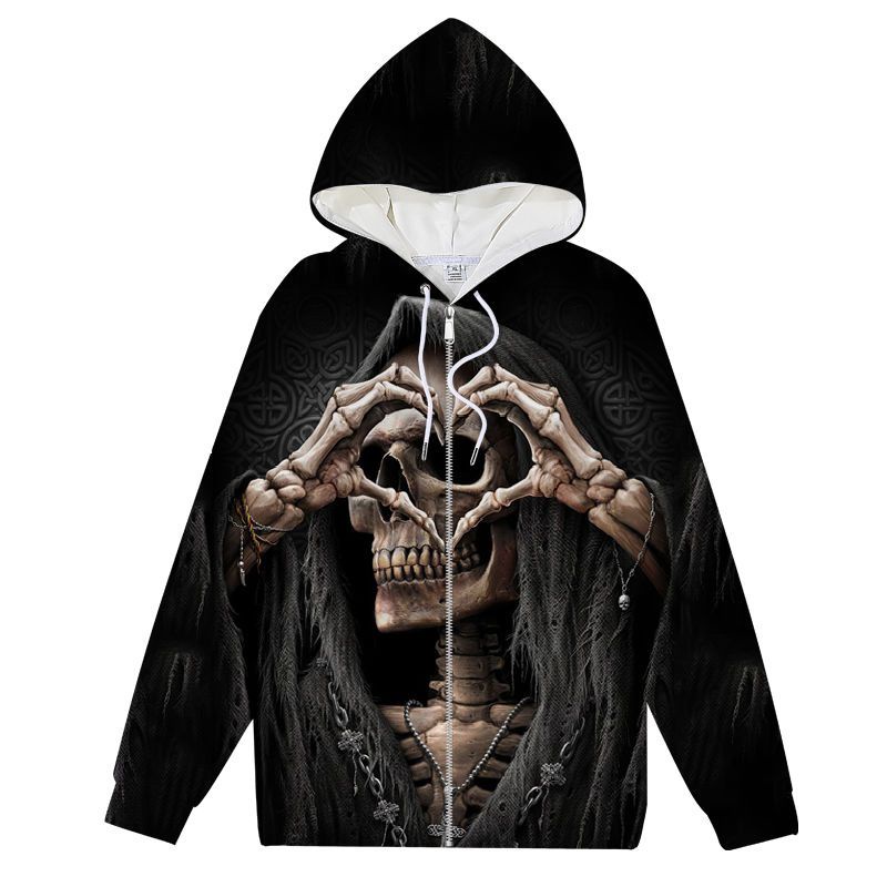 Hàng Có Sẵn Áo Sweatshirt Dáng Rộng Lót Lông Cừu Có Khóa Kéo Hình Đầu Lâu Mùa Thu Dành Cho Học Sinh Tiểu Học