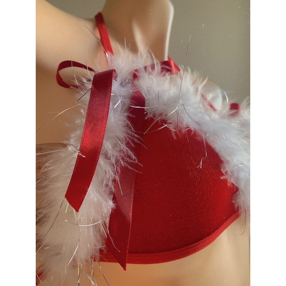 BK091 - Bộ đồ lót lọt khe Nhung phối Lông trắng quyến rũ  - bộ lđồ lót Noel xinh - Kelly Wang