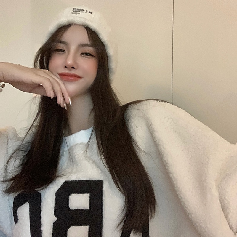 COZOK Áo sweater Tay Dài Dáng Rộng Phong Cách vintage Hàn Quốc