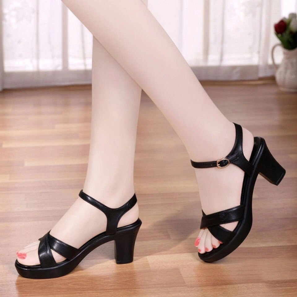 Dép NỮ cao gót đẹp mẫu quai hậu chéo gót vuông 7 phân chắc chắn, KH-03 Thời Trang