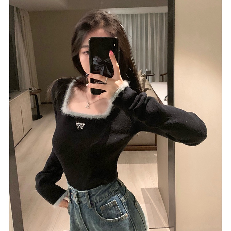 NRVP Áo nữ tay dài họa tiết nơ phong cách Hàn Quốc mừng năm 2023