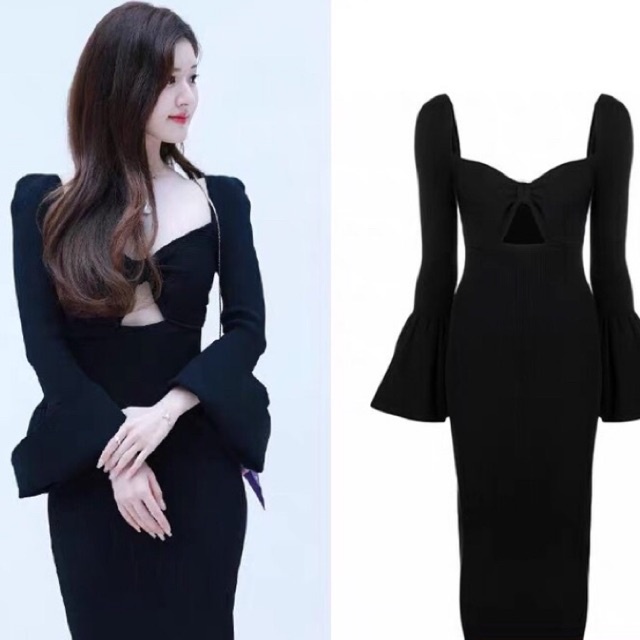 (Kèm ẢNH THẬT) Đầm body đen huyền bí TRIỆU LỘ TƯ thiết kế tay bèo lịch lãm sang trọng CHUẨN HÀNG CHẤT LƯỢNG