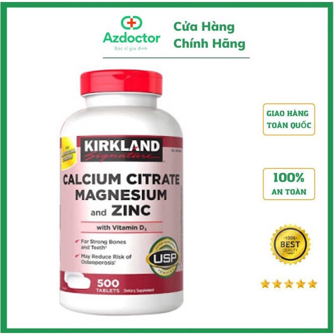 Kirkland Calcium Citrate Magnesium and Zinc Viên Uống Hỗ Trợ Xương Khớp with Vitamin D3 500 - Dược phẩm Azdoctor
