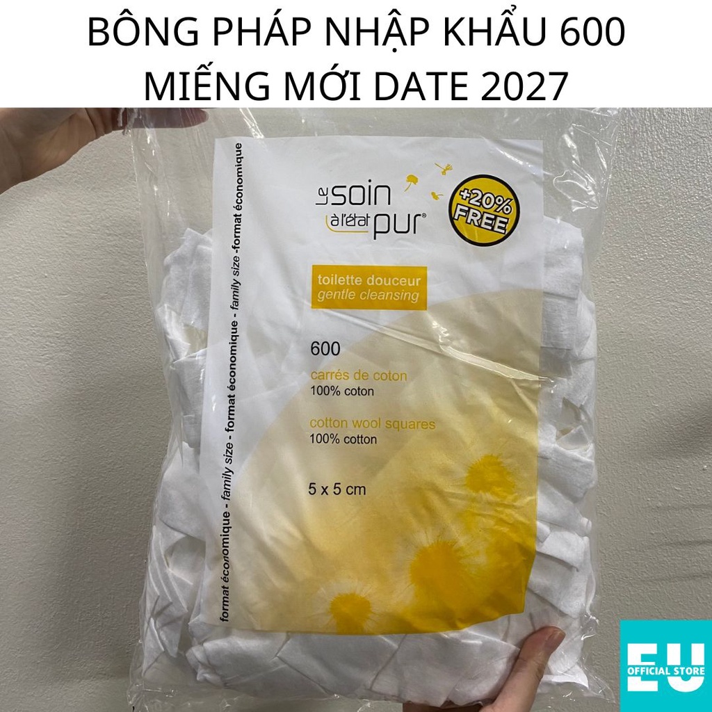 Bông Tẩy Trang Pháp Tetra Medical Carrés De Coton 600 miếng Le Soin Làl'état Pur