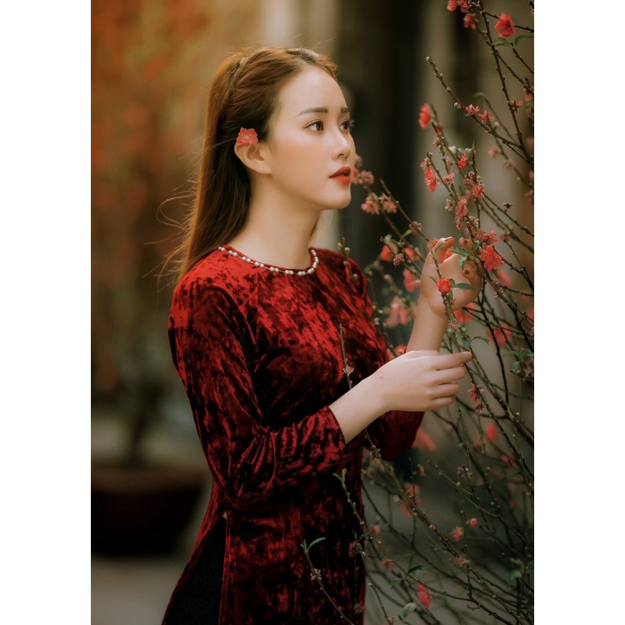 Áo Dài Nhung Nhám_ Áo Dài Cà Ri
