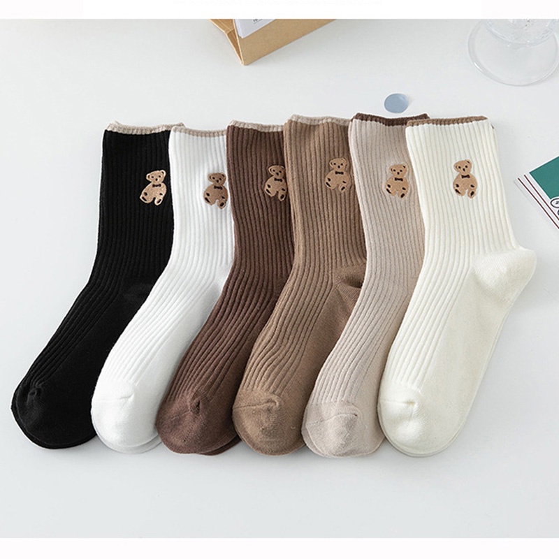 Tất nhún cổ cao nữ phong cách Hàn Quốc vớ Lolita đẹp in hình chú cún dễ thương chất cotton co giãn thấm hút HANASO TD032