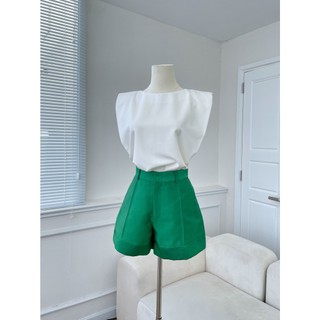 Quần short lưng cao vải tafta màu xanh lá - hoo design