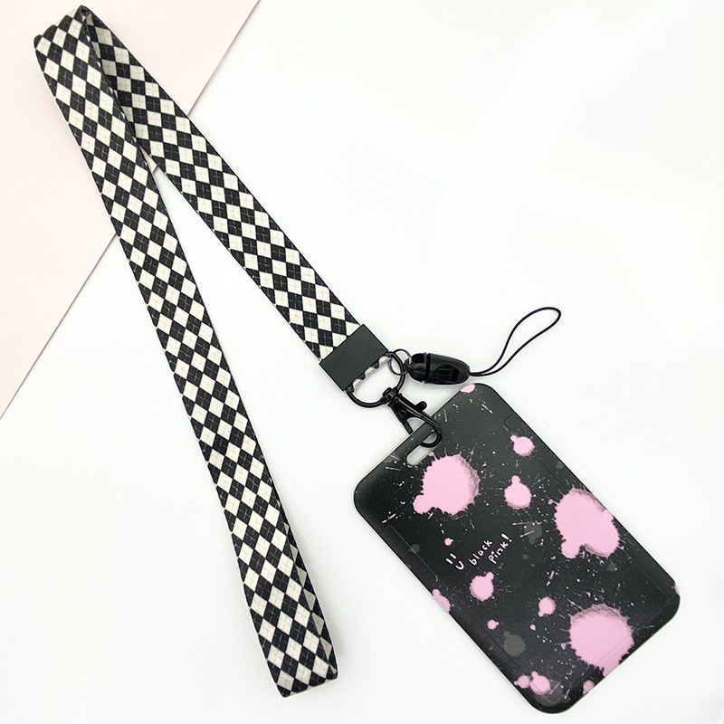 Dây đeo thẻ học sinh, sinh viên, nhân viên kèm bảng tên thiết kế dọc họa tiết màu sắc dễ thương Green- Red- Black- Blue