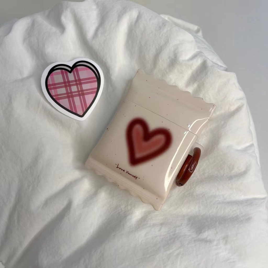 Vỏ Bảo Vệ Hộp Sạc Tai Nghe AirPods Pro2 2022 1 2 3 Pro Hình Kẹo Trái Tim Có Móc Tròn Màu Trắng